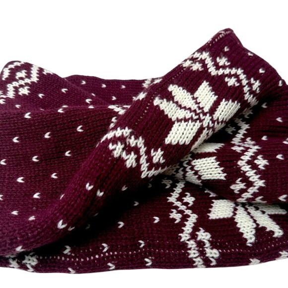 Madison 88 Knit Infinity Scarf Burgundy Red Fair Isle Nordic Winter Accessory - Picture 4 of 5